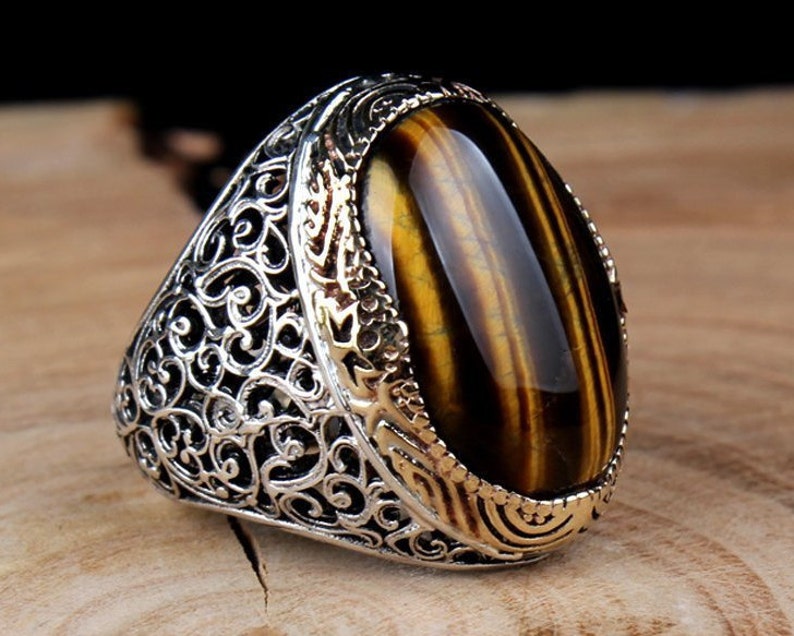 Ups free express shipping. Unique men ring Natural Tiger Eye Gemstone Handmade Silver Men Rings
