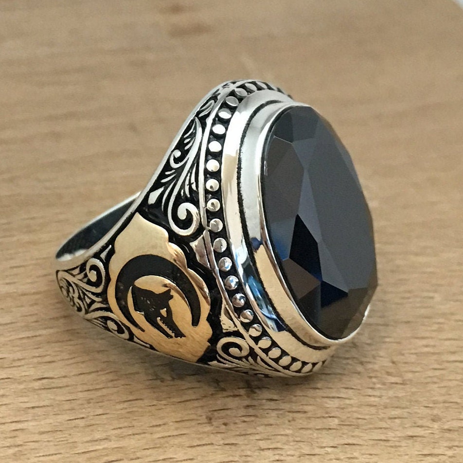 Handmade Silver Onyx Men Rings Moon Ring Wolf Ring Ring | Etsy