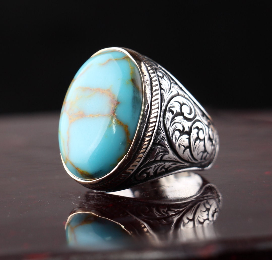 Turquoise Men's Ring Handmade Silver Men Rings Men Ring - Etsy