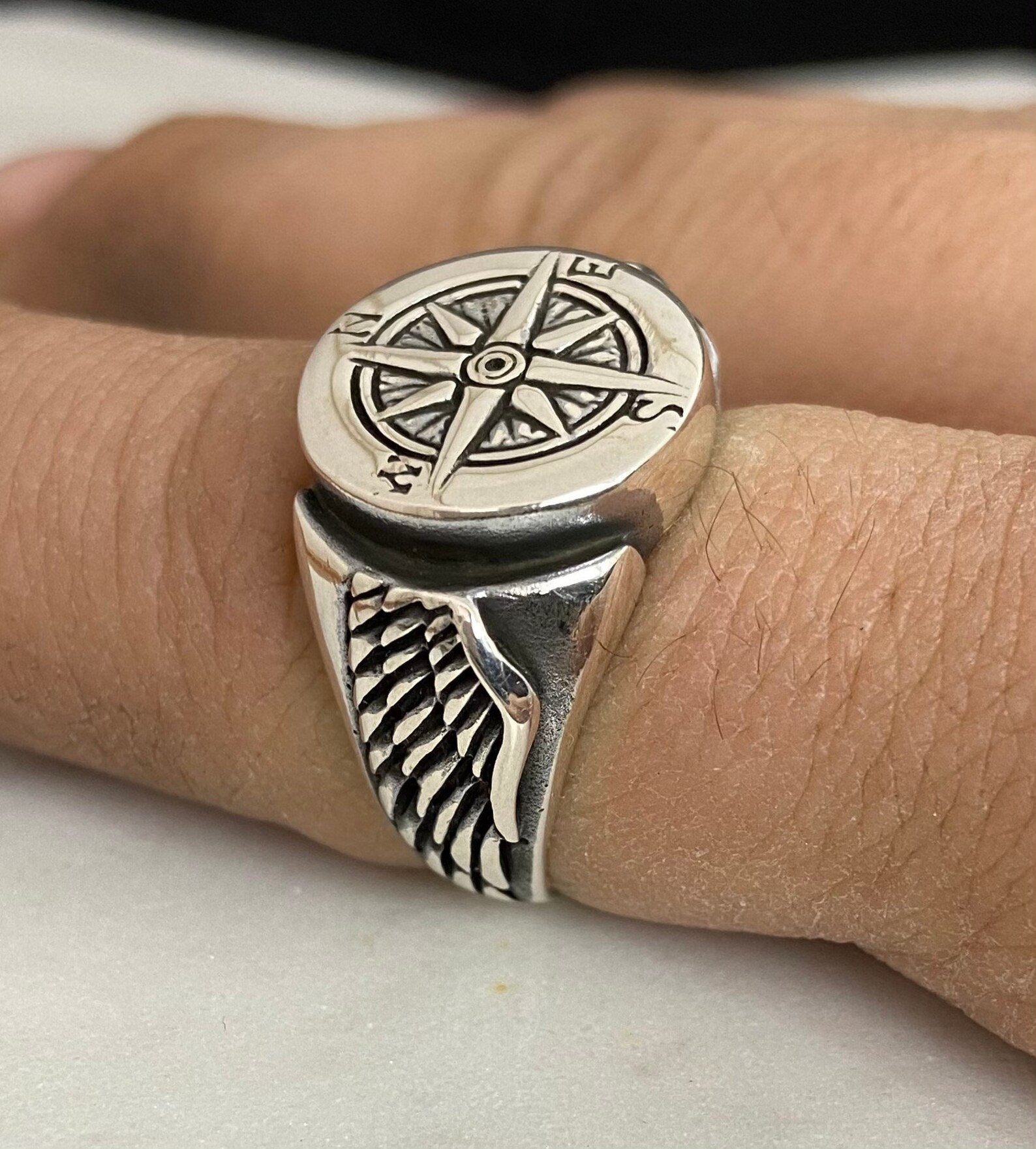 Compass Ring Handmade Silver Men Ring Compass Mens Silver Etsy