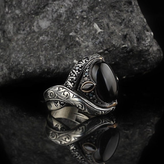 Silver Mens Ring Onyx Stone Ring Handmade Silver Ring - Etsy