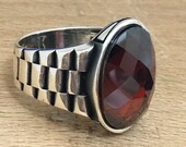Handmade Silver Men Rings, Unique men ring, Garnet Stone Ring , 925k silver men 39 s ring , Mens Gift , Ups free express shipping.