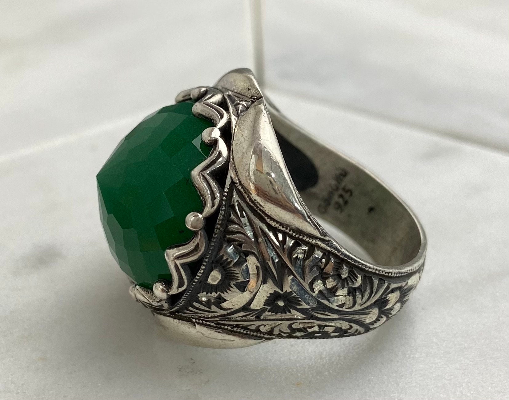 Handmade Silver Men Rings Unique men ring Emerald Stone | Etsy