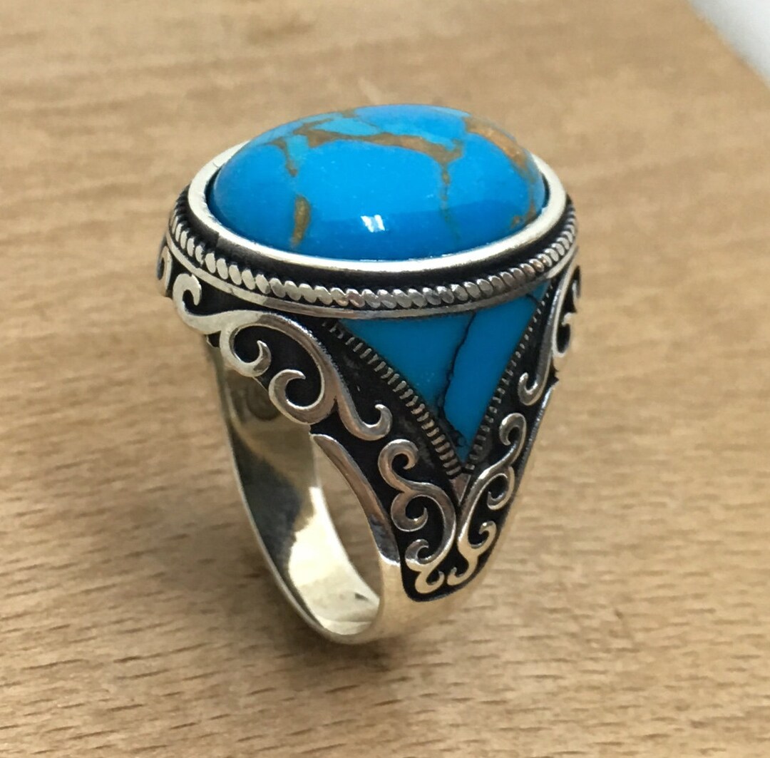 Turquoise Stone Mens Ring Handmade Silver Men Ring Unique - Etsy