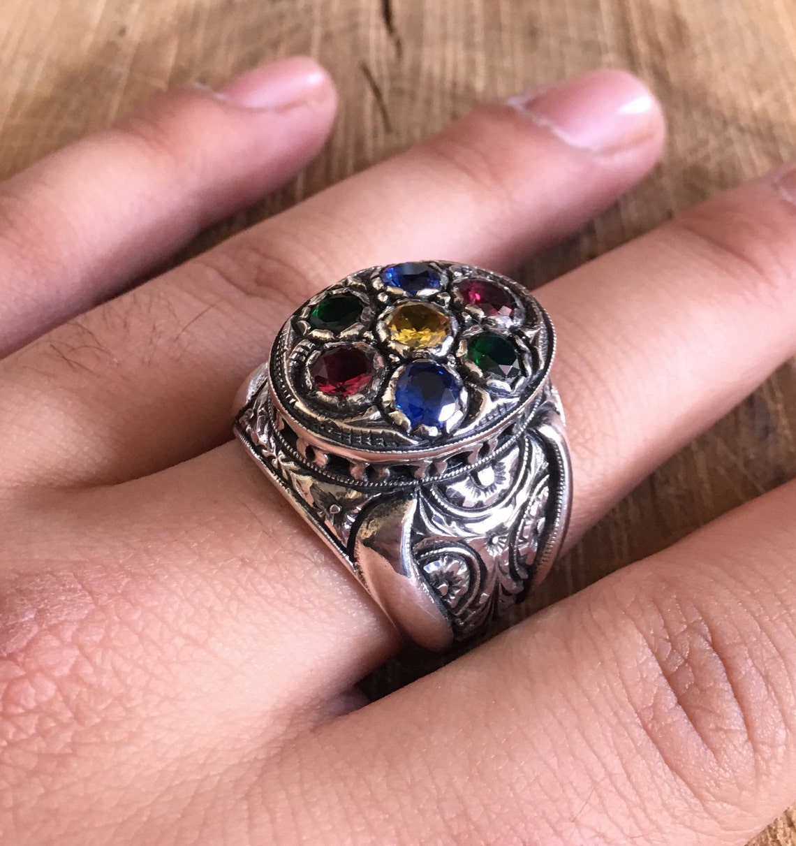 Mens Rings Unique Men Ring Mix Color Zircone Stone Ring Etsy