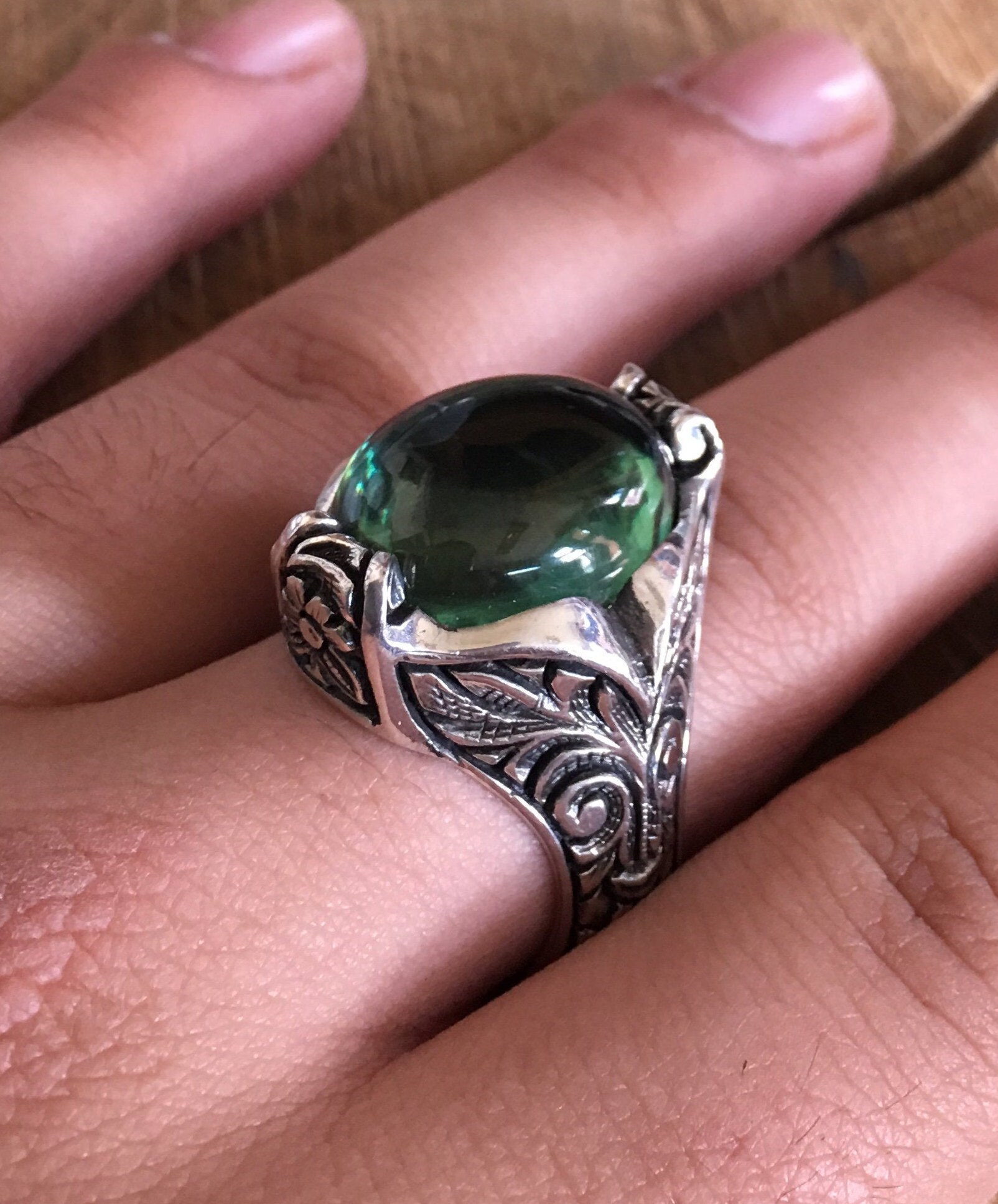 Mens Rings Unique Men Ring Green Zircone Stone Ring Etsy