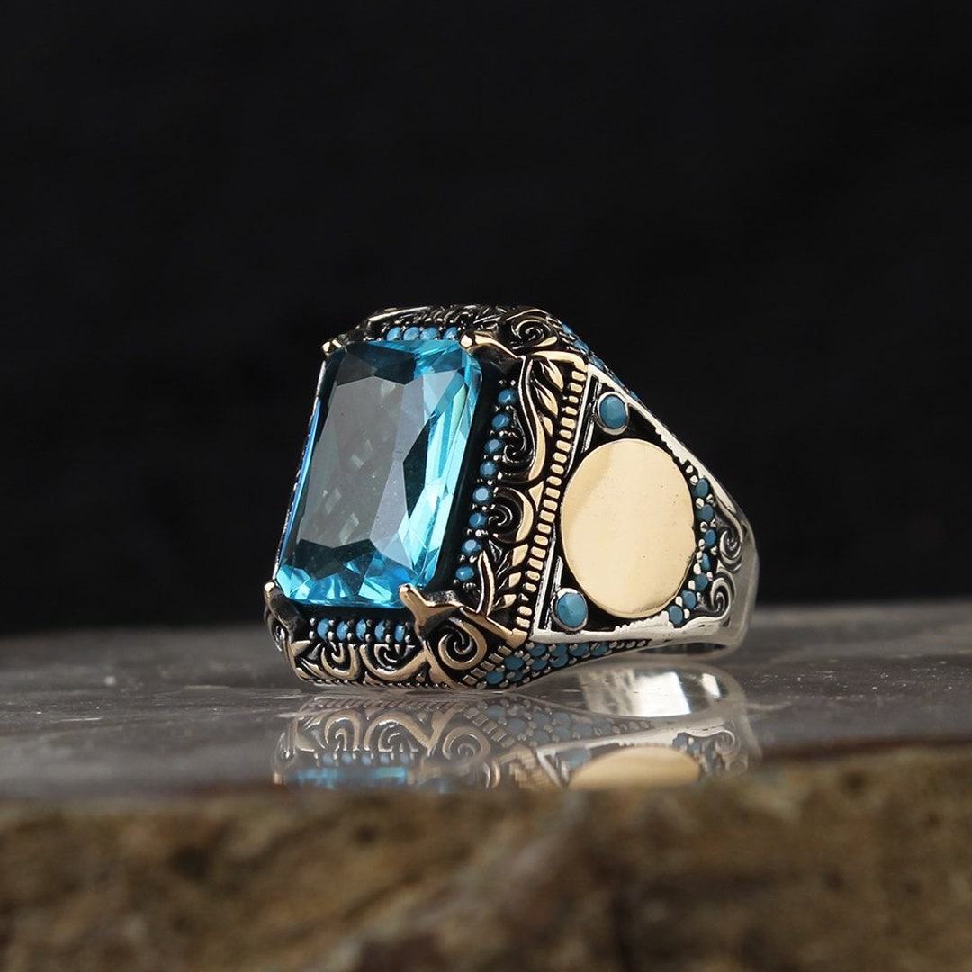 Handmade Silver Aquamarine Men Rings Unique Men Ring Ring - Etsy