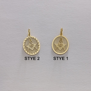 14k Yellow Gold Freemason Pendant - Custom Engraved Compass & Square Charm With Name - View #14