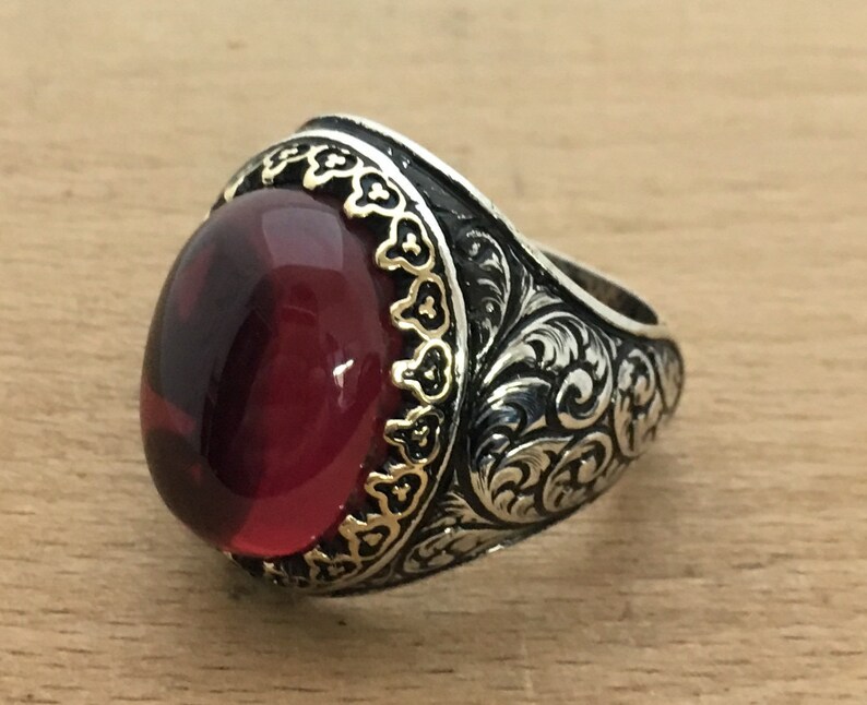 Handmade Silver Men Rings Unique Men Ring Garnet Stone Ring - Etsy