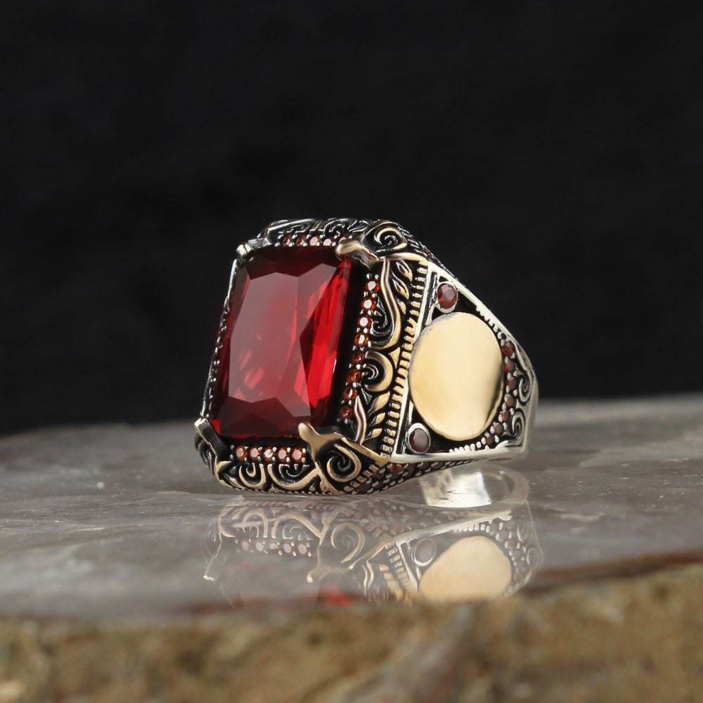 Garnet Stone Ring Handmade Silver Men Rings Unique Men - Etsy UK