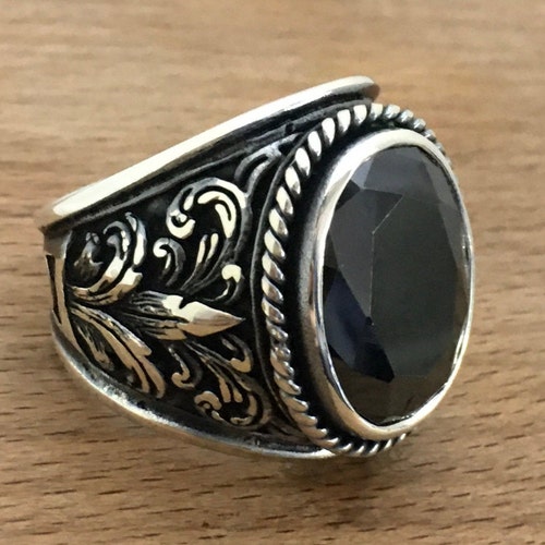 Silver Mens Ring Onyx Stone Mens Ring Handmade Silver Men - Etsy
