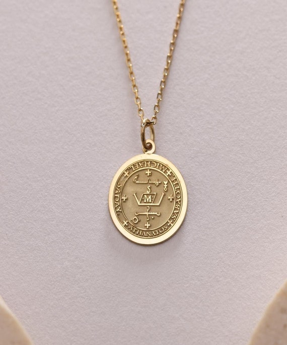 14K ゴールド大天使ミカエル シール ペンダント - スピリチュアル保護