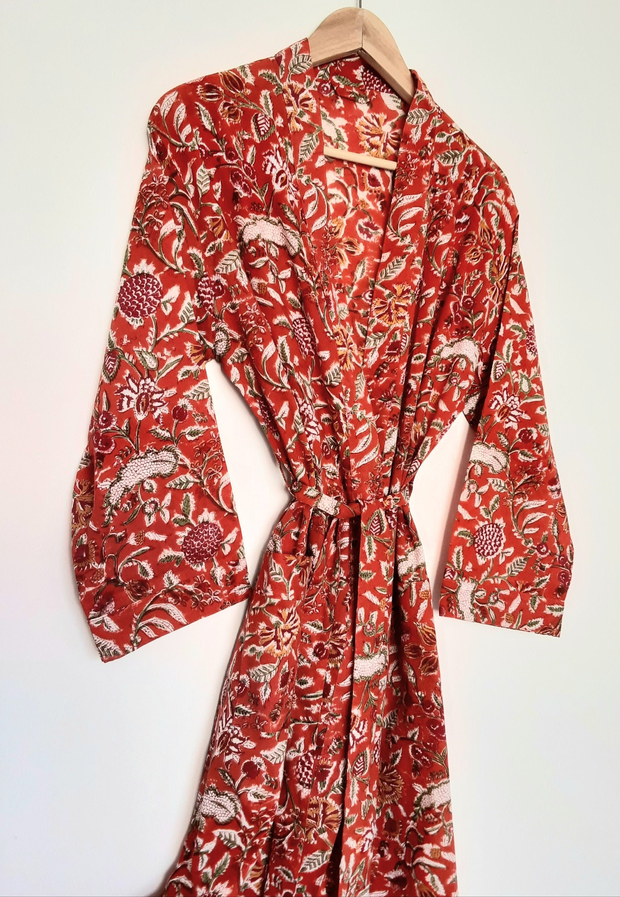 Cotton kimono robe lightweight dressing gown block print | Etsy