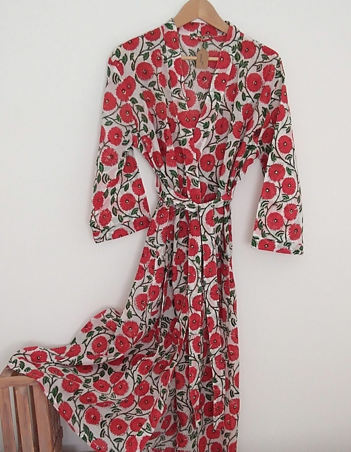 Block print kimono style cotton robe lightweight dressing gown | Etsy