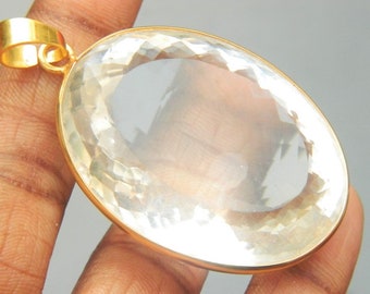 Genuine Gemstone Natural Clear Crystal Quartz Flat Element Round Disc Big Rock Crystal Pendant Extra Flat Cabochon 38mm