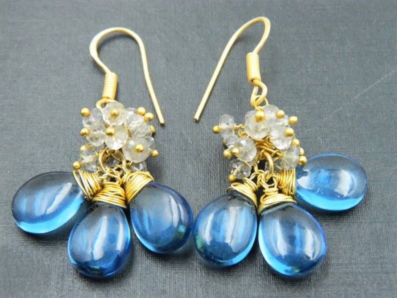 Blue Quartz Earring, Beads Earring , Charm Earring , Gemstone Je Blue Quartz Earring, Beads Earring , Charm Earring , Gemstone Je