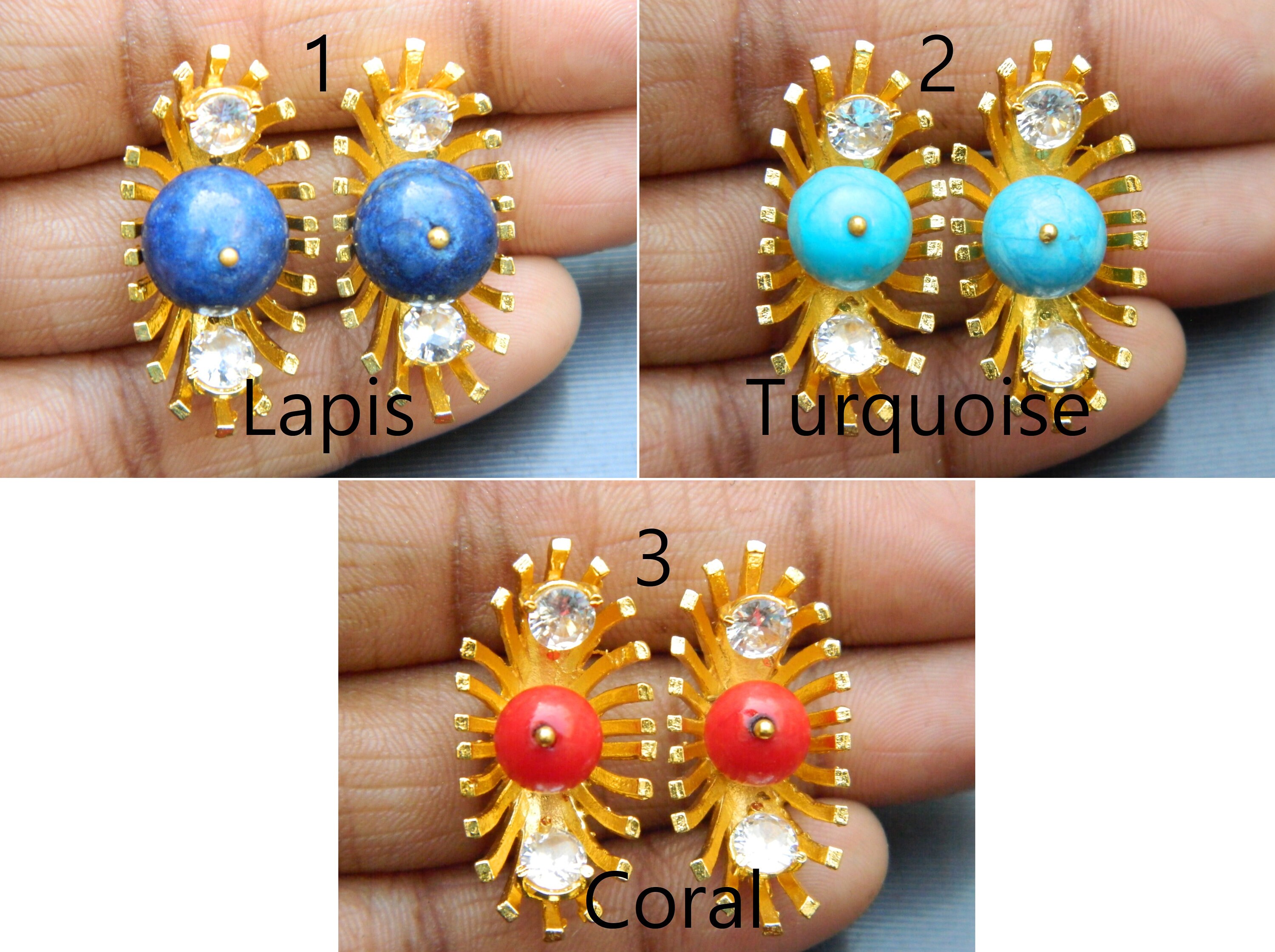 Gemstone Stud Earrings brass Stud Earrings Beads Earrings Etsy