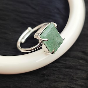 Sterling Silver Natural Green Strawberry Quartz Adjustable Ring.