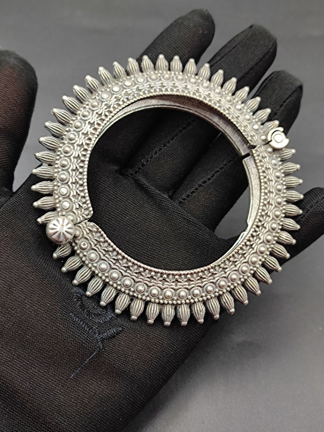 Oxidized Silver Bangle Bracelet Openable Kada Purely Handcrafted 