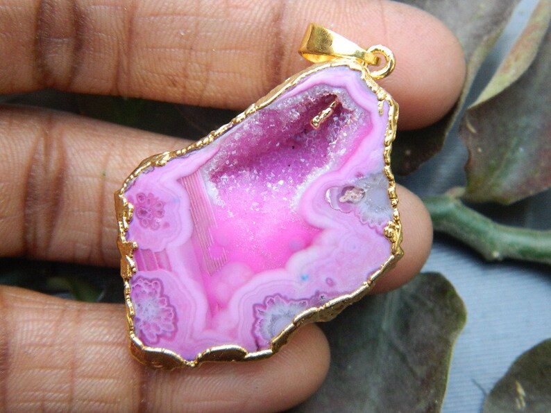 beautiful pendant Gift Pendant Agate pendant Gemstone charm pendant Gold edge druzy agate sale Druzy Caves pendant Electroplated