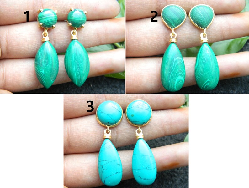 Beautiful earring Sale Gemstone earring Bezel set stud earring Malachite and Turquoise Earring Fashion Jewelry gift for her Charm