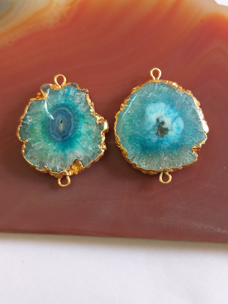 Double bail Jewelry Making supplies Gemstone Connectors Stalactite Slice Gold edge solar DIY Jewelry supplies Solar quartz connector