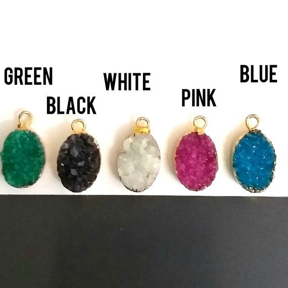 Oval Druzy Gold Edged Natural Gem Stone Pendant DIY Jewelry Etsy