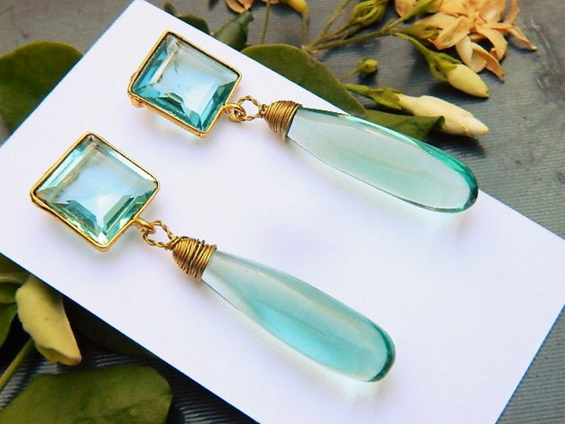 Red Aqua blue and crystal Quartz earring Boho jewelry Beautiful earring Gold electroplated Quartz earring Stud earring gemstone