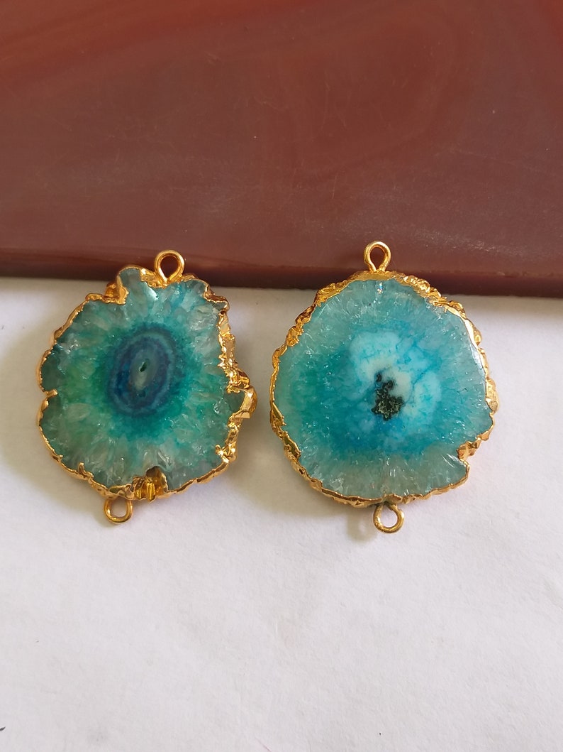 Double bail Jewelry Making supplies Gemstone Connectors Stalactite Slice Gold edge solar DIY Jewelry supplies Solar quartz connector
