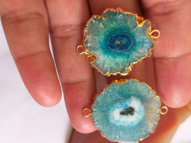 Double bail Jewelry Making supplies Gemstone Connectors Stalactite Slice Gold edge solar DIY Jewelry supplies Solar quartz connector
