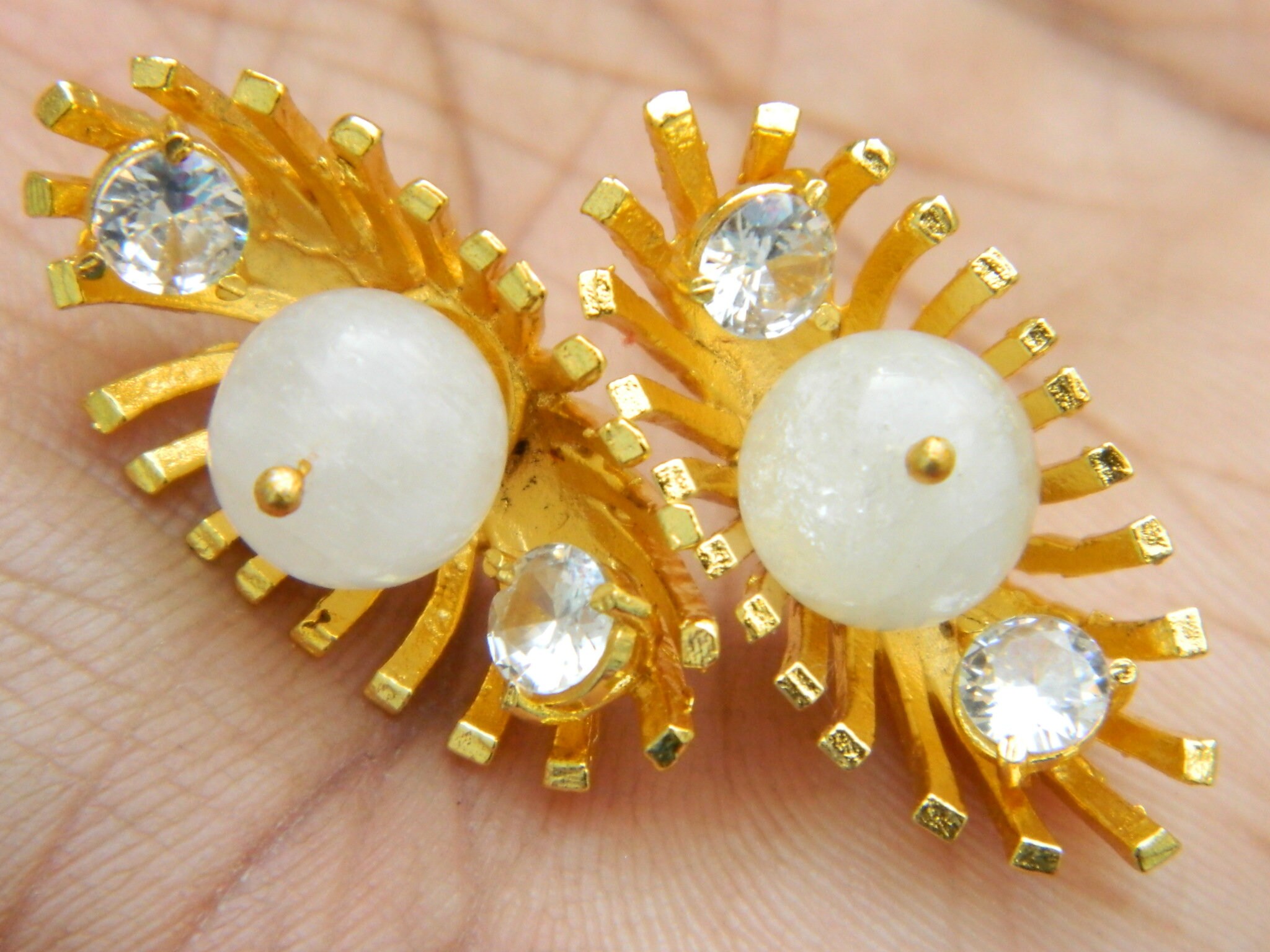 Natural Gemstone Stud Earrings brass Stud Earrings Beads Etsy