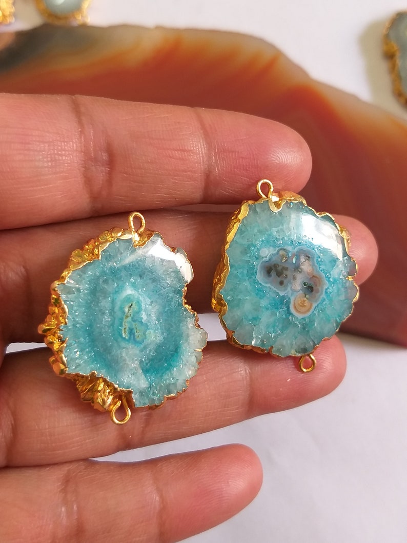 Double bail Jewelry Making supplies Gemstone Connectors Stalactite Slice Gold edge solar DIY Jewelry supplies Solar quartz connector