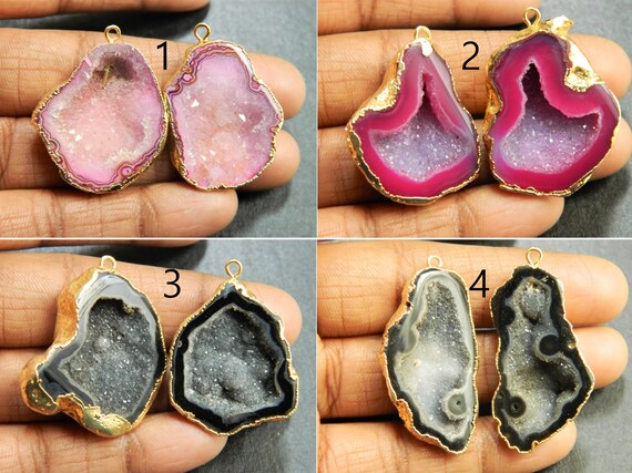 Druzy Caves Connector electroplated gold Edge Druzy Agate