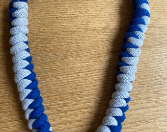 Dual colour knotted rope necklace in classic Blue and Pale Grey