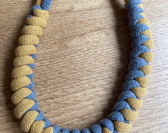 Dual colour knotted rope necklace in mustard and Grey