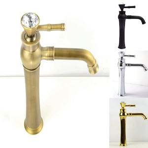 Vintage Style Sparkle Diamante Mixer Tap Faucet Bathroom Basin Sink Counter Top Tall Mono Bloc Polished Chrome Silver Antique Brass Crystal
