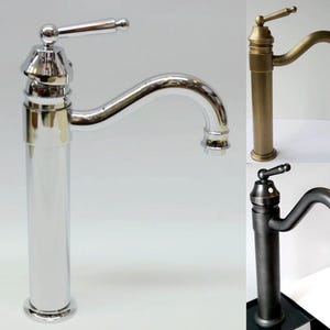 Vintage Style Mixer Tap Faucet Bathroom Kitchen Basin Sink Counter Top Tall Long Swivel Spout Tall Mono Bloc Chrome Silver