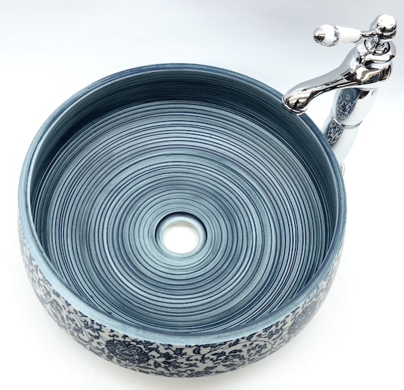 Waschbecken Keramik Blumenform Hellblau | Aufsatz-Spüle Für Waschtisch, Europäischer Stil, Ca. 41x41x15 Cm