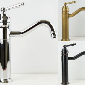 Vintage Style Mixer Tap Faucet Bathroom Kitchen Basin Sink Counter Top Tall Long Swivel Spout Mono Bloc Chrome Silver Antique Brass Black
