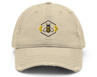 HONEY BEE Baseball Hat, Embroidered Bee Dad Cap • Save The Bee Insect Honey , Distressed Dad Hat