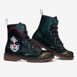 Stivali Lady Skull, gotici, fiori scuri, Dark Academia, stivali leggeri in pelle casual MT