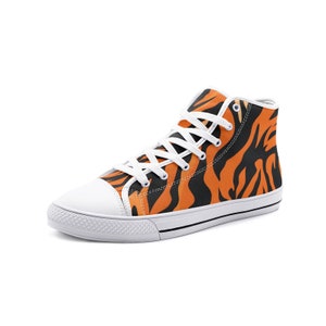 Tiger Pattern Sneakers, Unisex High Top Canvas Shoes