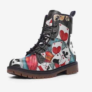 Alice in Wonderland Themed Combat Boots, Vegan Leather, Casual Leather Lightweight boots MT