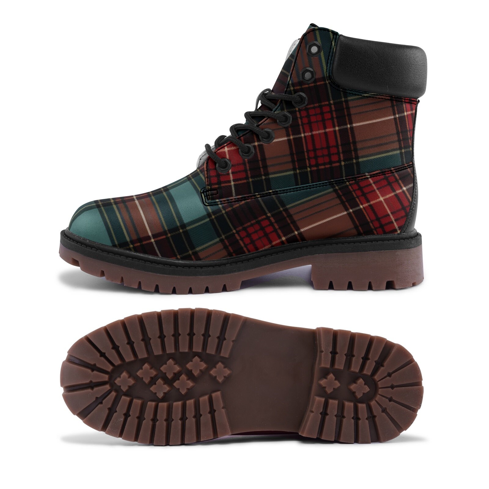 Beautiful New Classic Oxford Chukka Boots with red tartan plaid interior Red Scottish Tartan Boots, Combat Boots, Premium Lightweight  main image 3