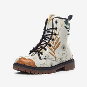 Boho Fall Boots, Cute Flowers Vegan Leather Floral Lightweight boots