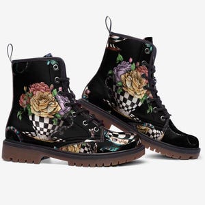 Alice in Wonderland Themed Combat Boots, Vegan Leather, Casual Leather Lightweight boots MT