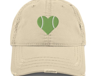 Tennis Love Hat, Women's Tennis Hat, Heart Tennis Cap, Tennis Hat Gift, Distressed Dad Hat