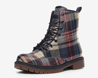 Classic Tartan Plaid Boots – Stylish Scottish Checkered Pattern, Vegan Letaher Combat Boots