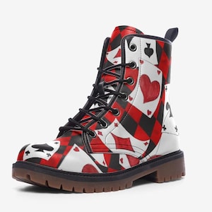 Alice in Wonderland Themed Combat Boots, Vegan Leather, Casual Leather Lightweight boots MT