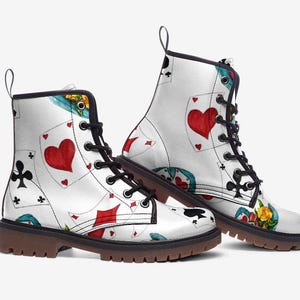 Alice in Wonderland Vegan Leather Combat Boots, Casual Leather Lightweight boots MT